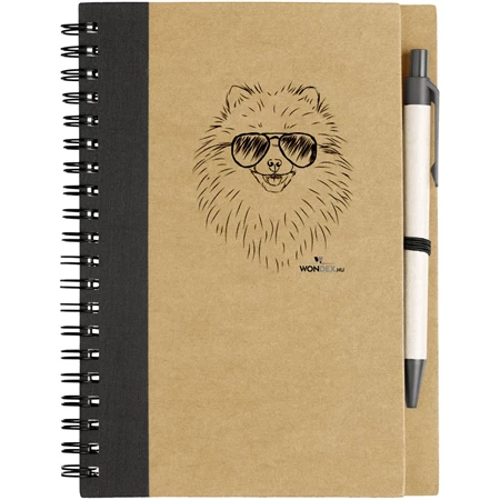Kutya jó jegyzetfüzet Törpe spicc, környezetbarát 14x18cm + toll,  60lap vonalas, natúr/fekete