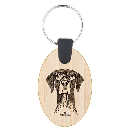 Kutya jó kulcstartó ovál bambusz Vizsla német 3,5x5,3x0,3cm