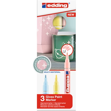 Lakkfilc készlet 3db-os EDDING 751 pasztell, 1-2 mm rózsaszín-sárga-kék