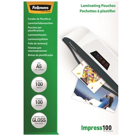 Lamináló fólia A/5 100 mikron fényes FELLOWES 100 db