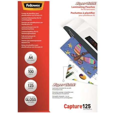 Lamináló fólia A/4 125 mikron fényes FELLOWES SuperQuick 100 db