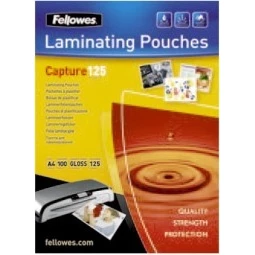 Lamináló fólia 54x86mm 125 mikron fényes FELLOWES 100db/csomag