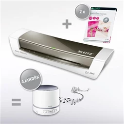 Laminálógép A/4 LEITZ iLam Home Office, szürke, 2 db iLam laminálófóliával, ajándék Wow Bluetooth hangszóró