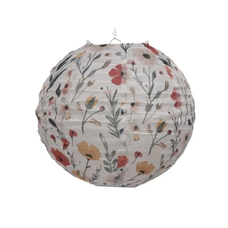 Lampion gömb 25cm virág mintával textil színes