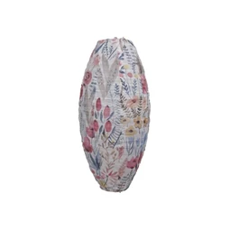 Lampion ovális virág mintával textil 20x42 cm színes, fehér alapon virágok