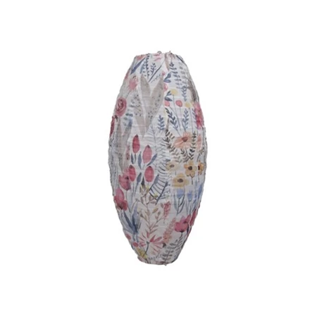 Lampion ovális virág mintával textil 20x42 cm színes, fehér alapon virágok