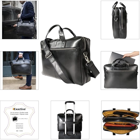 Laptop táska, Exacompta Exactive Prémium marhabőr fekete, vízálló és kopásálló, 15,6 cm-es laptopokhoz