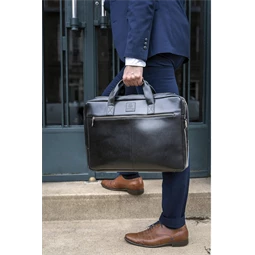 Laptop táska, Exacompta Exactive Prémium marhabőr fekete, vízálló és kopásálló, 15,6 cm-es laptopokhoz