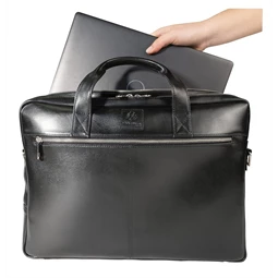 Laptop táska, Exacompta Exactive Prémium marhabőr fekete, vízálló és kopásálló, 15,6 cm-es laptopokhoz