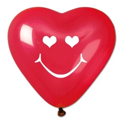 Léggömb 40cm-es 10db/csomag szív alakú smiley piros