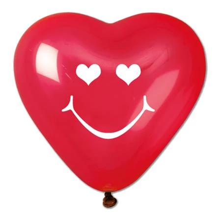 Léggömb 40cm-es 10db/csomag szív alakú smiley piros