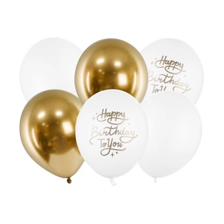 Lufi Happy Birthday 30cm fehér, arany 6db/csomag