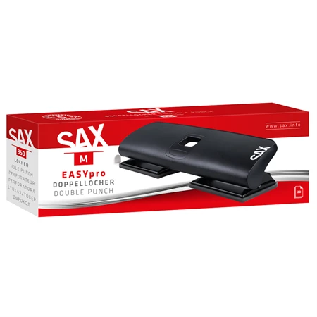 Lyukasztó SAX 350 M EASYPRO négylyukú, 20 laphoz, kék könnyűfém test, fémszerkezet