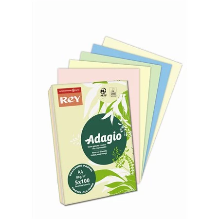 Másolópapír színes A/4 80gr vegyes 5x100lap/csomag 500ív/csomag 5szín pasztell  REY Adagio
