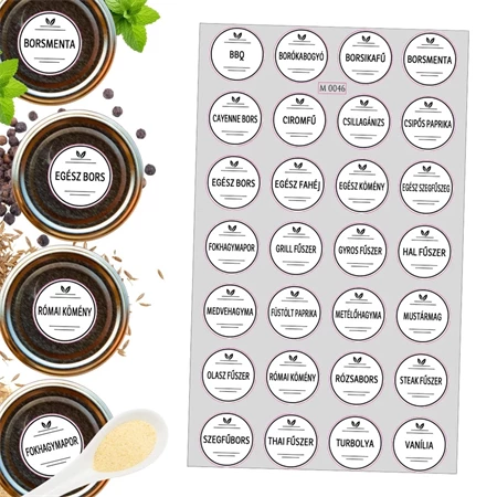 Matrica 28 fűszer extra név, 3cm