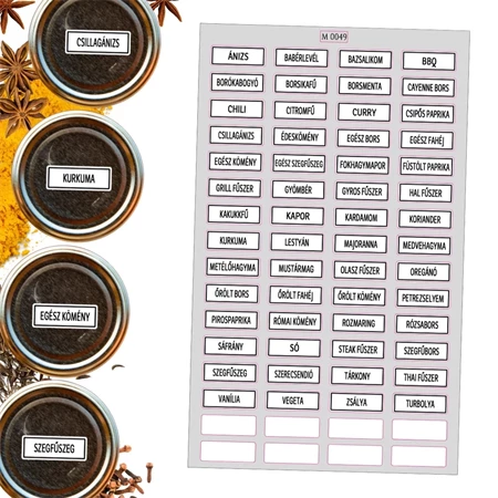 Matrica 56 fűszer név + 8 üres, 3cm