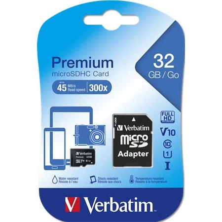 Memóriakártya Micro SDHC 32GB VERBATIM Class 10, adapterrel