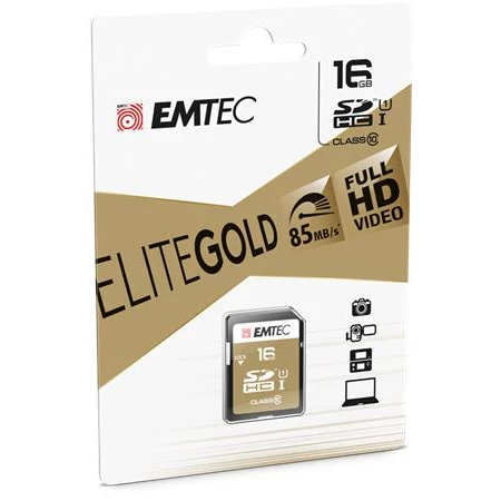 Memóriakártya, SDHC, 16GB, UHS-I/U1, 85/20 MB/s, EMTEC "Elite Gold"