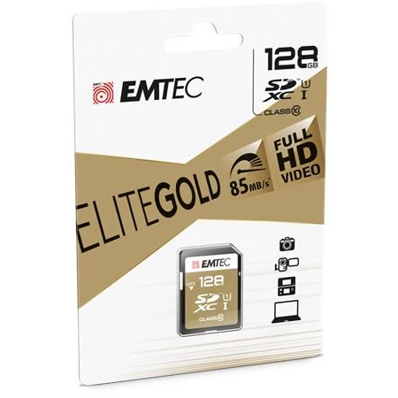 Memóriakártya, SDXC, 128GB, UHS-I/U1, 85/20 MB/s, EMTEC "Elite Gold"