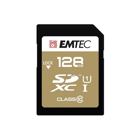 Memóriakártya, SDXC, 128GB, UHS-I/U1, 85/20 MB/s, EMTEC "Elite Gold"