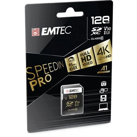 Memóriakártya, SDXC, 128GB, UHS-I/U3/V30, 95/85 MB/s, EMTEC "SpeedIN"