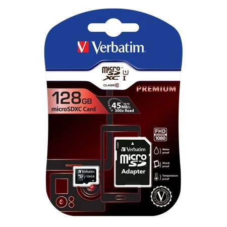 Memóriakártya microSDXC 128GB VERBATIM C10/U1, 70/10 MB/s, adapter