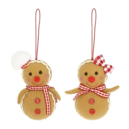 Mézeskalács figura akasztós textil 6x4x11 cm bézs, piros 2 féle, 1db