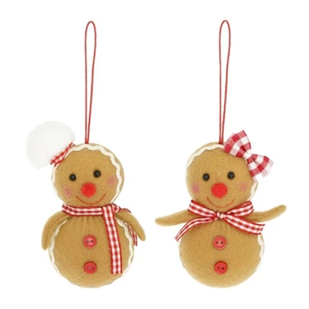 Mézeskalács figura akasztós textil 6x4x11 cm bézs, piros 2 féle, 1db