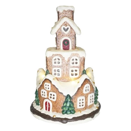 Mézeskalács ház LED-es magnézia 35x35x50,5 cm barna, fehér