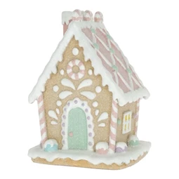 Mézeskalács ház glitteres poly 11.5x11x18cm pasztell