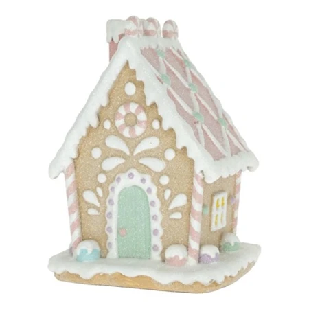 Mézeskalács ház glitteres poly 11.5x11x18cm pasztell karácsony