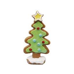Mézeskalács karácsonyfa, álló glitteres poly 5,1x2,3x9,8 cm zöld, sárga