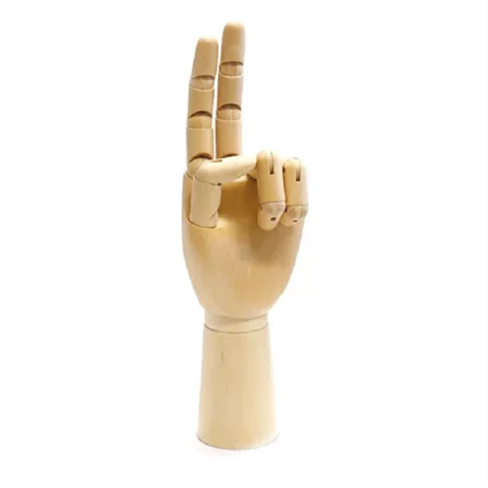 Modell kéz, fa, 25cm, állítható ujjakkal, bal kéz