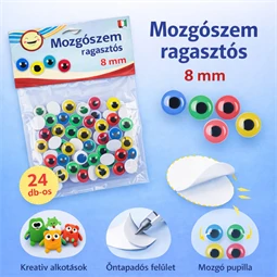 Mozgó szem kör 8mm színes 24db/csomag ragasztós