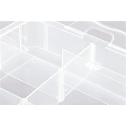 Műanyag tárolódoboz Folia 18 változtatható rekeszes, 15x15x12,5cm, 3 szintes, átlátszó apró kézműves kellékekhez