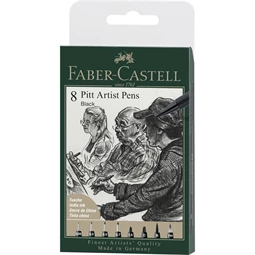Művész filc készlet 8db-os FABER Pitt 199 fekete, Pigmentált India tinta, vastagság: XXS;S;F;M;1,5mm;C;B;FH