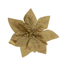 Művirág mikulásvirág csipeszes, textil, 16cm, arany