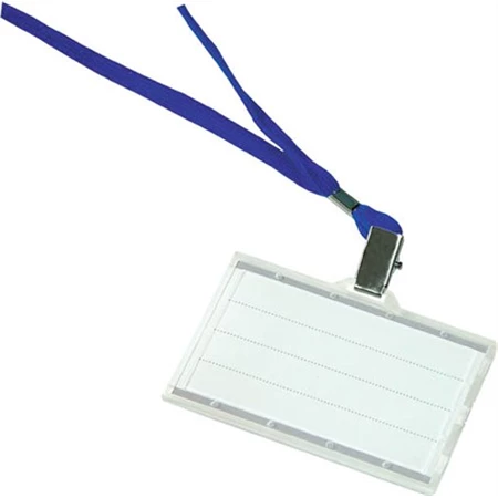 Névkitűző DONAU nyakpánttal kék, merev fekvő kártyatartóval, azonosító kártyatartó