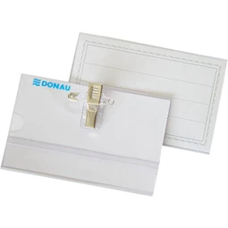 Névkitűző DONAU biztosítótűvel és csiptetővel, 90x57mm, azonosítókártya tartó