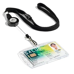 Nyakpánt, 10db/cs. azonosítókártya-tartó, kihúzható, patentos, fekete nyakba akasztóval, DURABLE