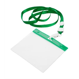 Nyakpánt műanyag karabinerrel és PVC passztartóval, zöld, nyakpánt feliratozható