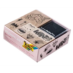 Nyomda szett fa 12db/csomag Unikornis fa bélyegzőkészlet, 12 fa bélyegzővel és 2 bélyegzőpárnával fekete és kék