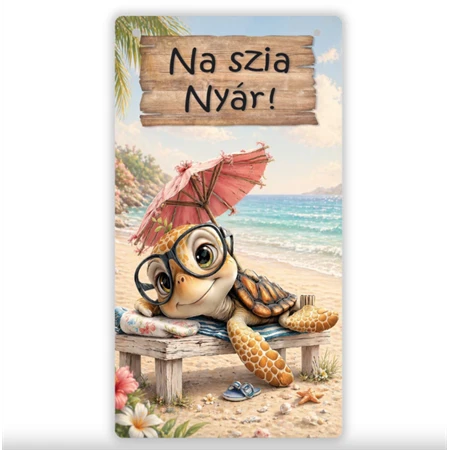 Nyomtatott dekorkarton 2mm vastag 13x24,3cm, Teknősbéka, Na szia nyár felirattal