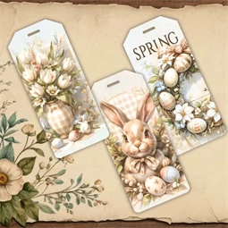 Nyomtatott dekorkarton 2mm vastag 5,7x2,5cm, Húsvéti pasztell biléták 6db/csomag