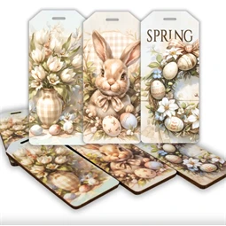 Nyomtatott dekorkarton 2mm vastag 5,7x2,5cm, Húsvéti pasztell biléták 6db/csomag