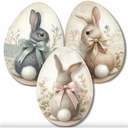 Nyomtatott dekorkarton 2mm vastag 6cm, Nyuszis tojások 3db/csomag