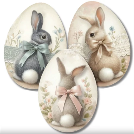 Nyomtatott dekorkarton 2mm vastag 6cm, Nyuszis tojások 3db/csomag
