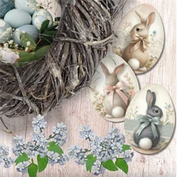 Nyomtatott dekorkarton 2mm vastag 6cm, Nyuszis tojások 3db/csomag