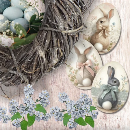 Nyomtatott dekorkarton 2mm vastag 6cm, Nyuszis tojások 3db/csomag