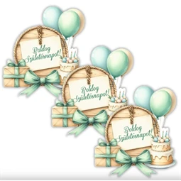 Nyomtatott dekorkarton 2mm vastag 6x6cm, Lufis torta szülinapos 3db/csomag